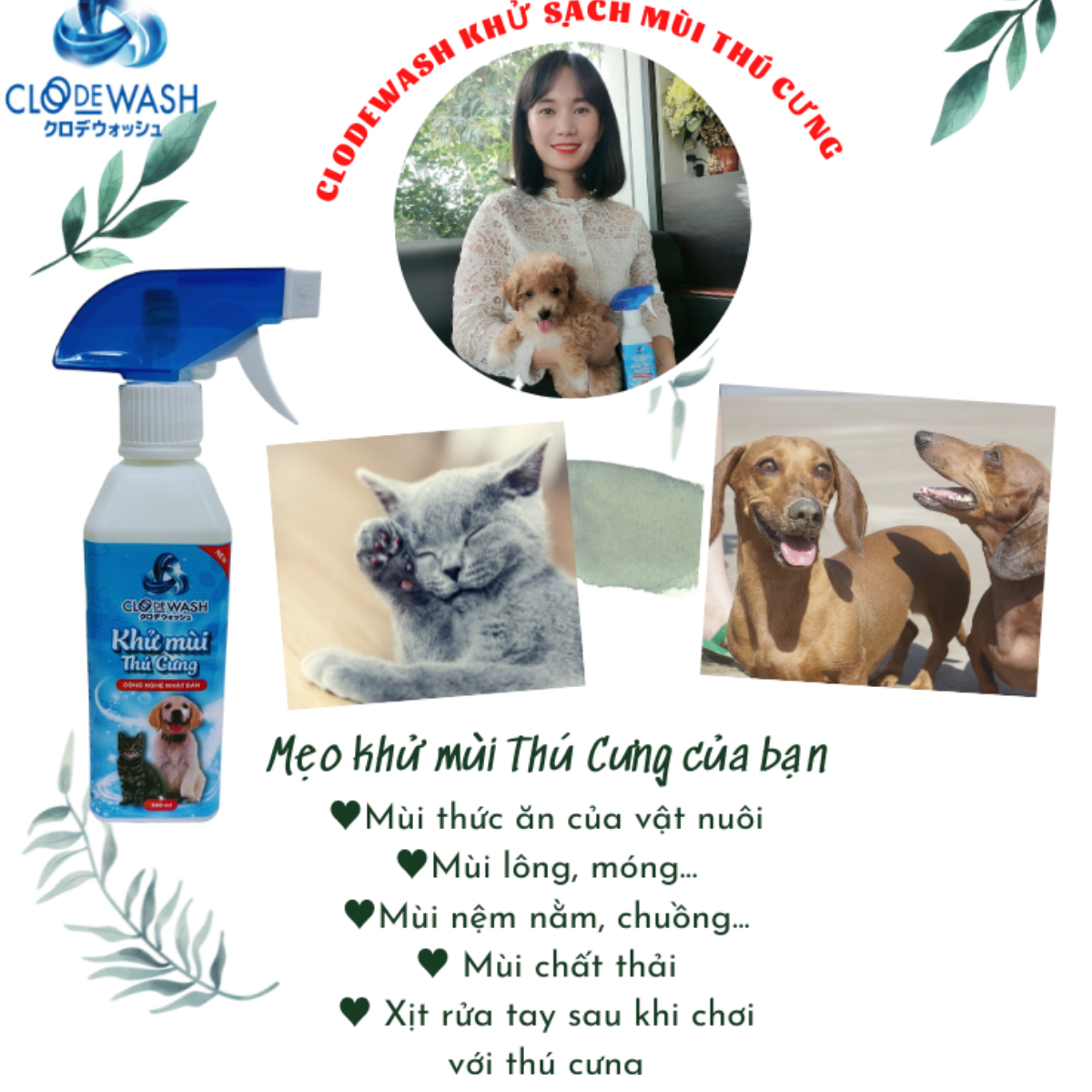 KHỬ MÙI THÚ CƯNG CLODEWASH 300 ML