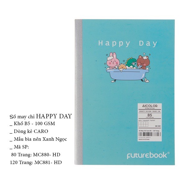 Sổ May Chỉ Dán Gáy Happy Day B5 - Caro - 100gsm