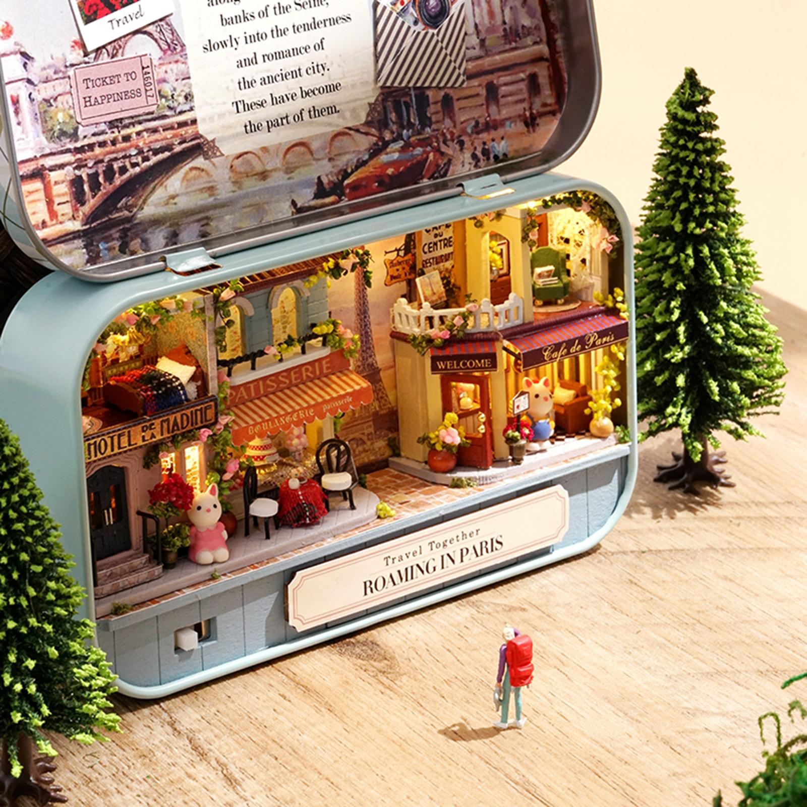 DIY Dollhouse Kit Miniature 3D Theater Retro Tin Box Theatre Models Box with LED Light Creative Craft Sweet Dream House Toy