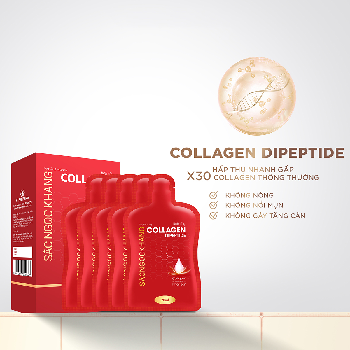 Nước uống đẹp da Collagen Dipeptide Sắc Ngọc Khang tinh khiết nhập khẩu từ Nhật Bản, đạt chuẩn hàm lượng hấp thụ nhanh & vượt trội giúp trẻ hóa làn da - săn chắc và sáng mịn