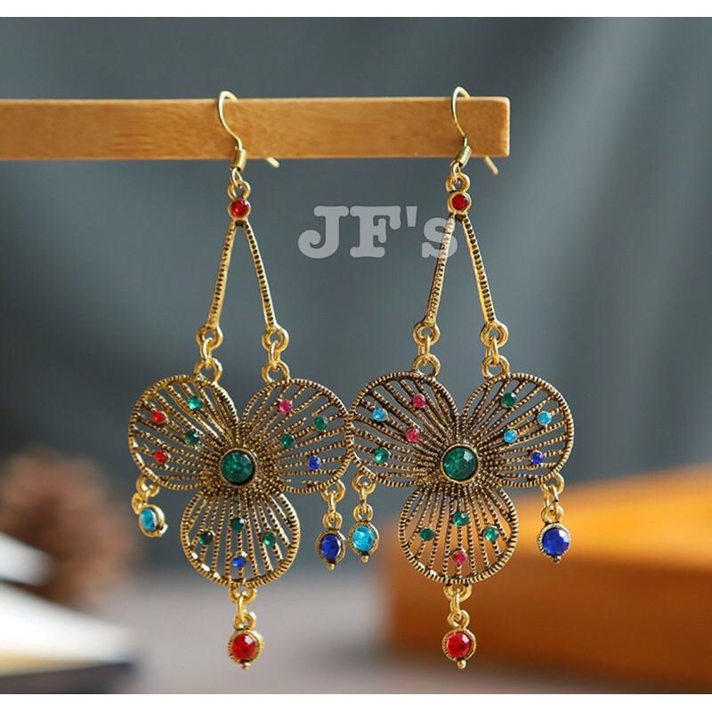 16H09 Hoa tai nữ kiểu thả phong cách bohemian, bông tai thời trang nữ JF's