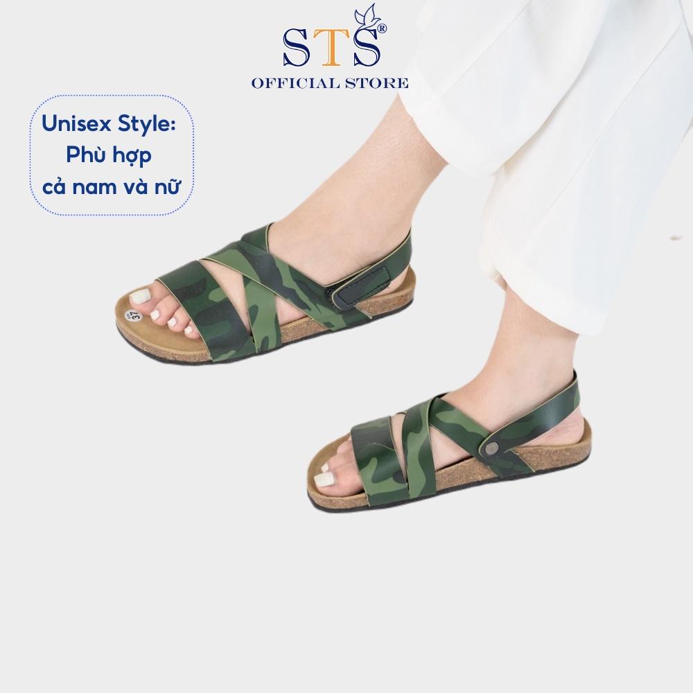 Sandal Đế Trấu Màu Camo Rằn Ri Da PU cao cấp xuất khẩu,quai chéo khóa dán thời trang BH 6 tháng mã CM21