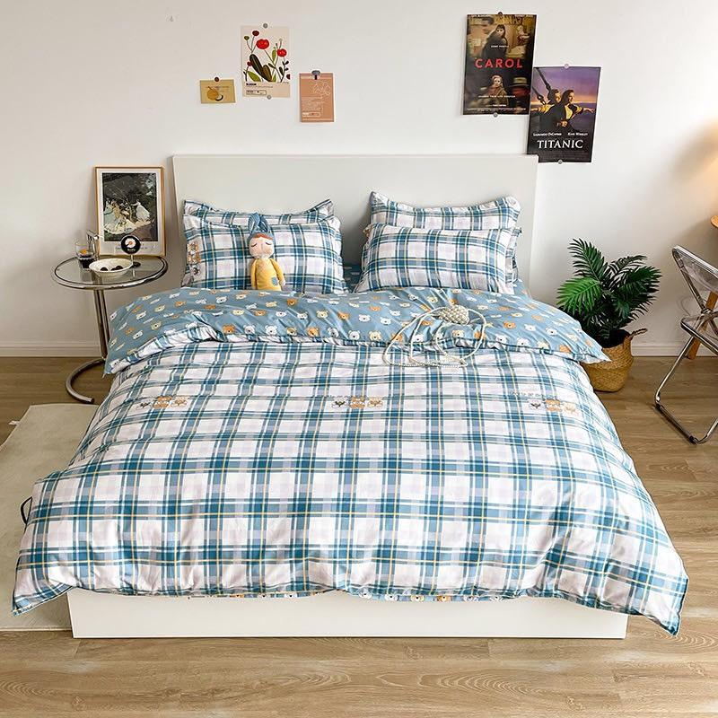 Bộ chăn ga gối Cotton Poly M2T bedding Family gấu, vỏ chăn mền, drap giường và 2 vỏ gối