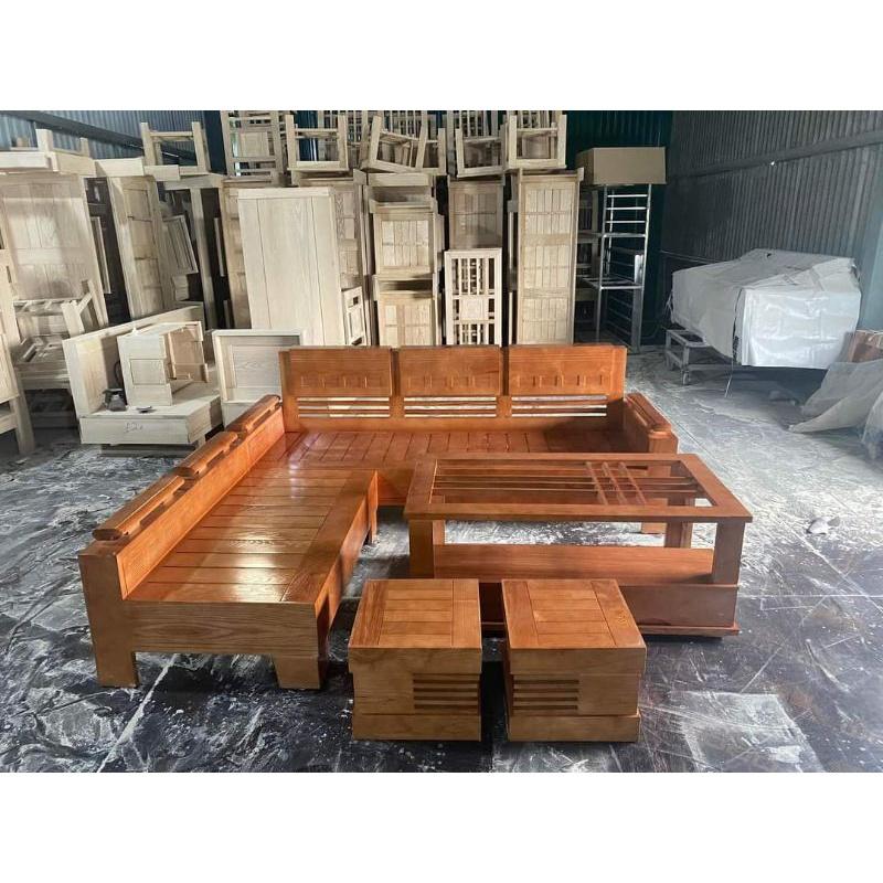 Bàn ghế phòng khách làm bằng gỗ sồi 100%