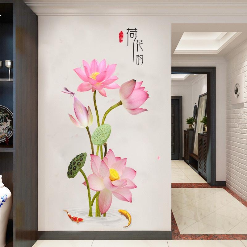 Decal trang trí dán tường - SEN HỒNG SẮC NÉT MẪU MỚI
