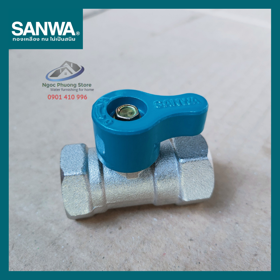 Van Khóa Nước, Van Bi Đồng Mạ 2 Đầu Ren Trong Sanwa Thái Lan Phi 21mm (1/2") BV15FF