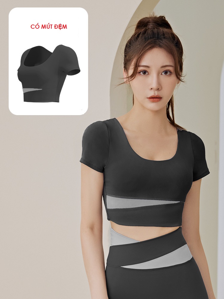 Bộ quần áo tập gym, yoga, aerobic nữ 2 món, áo croptop có đệm mút và quần ôm body, tôn dáng, Set đồ tập trẻ trung năng động