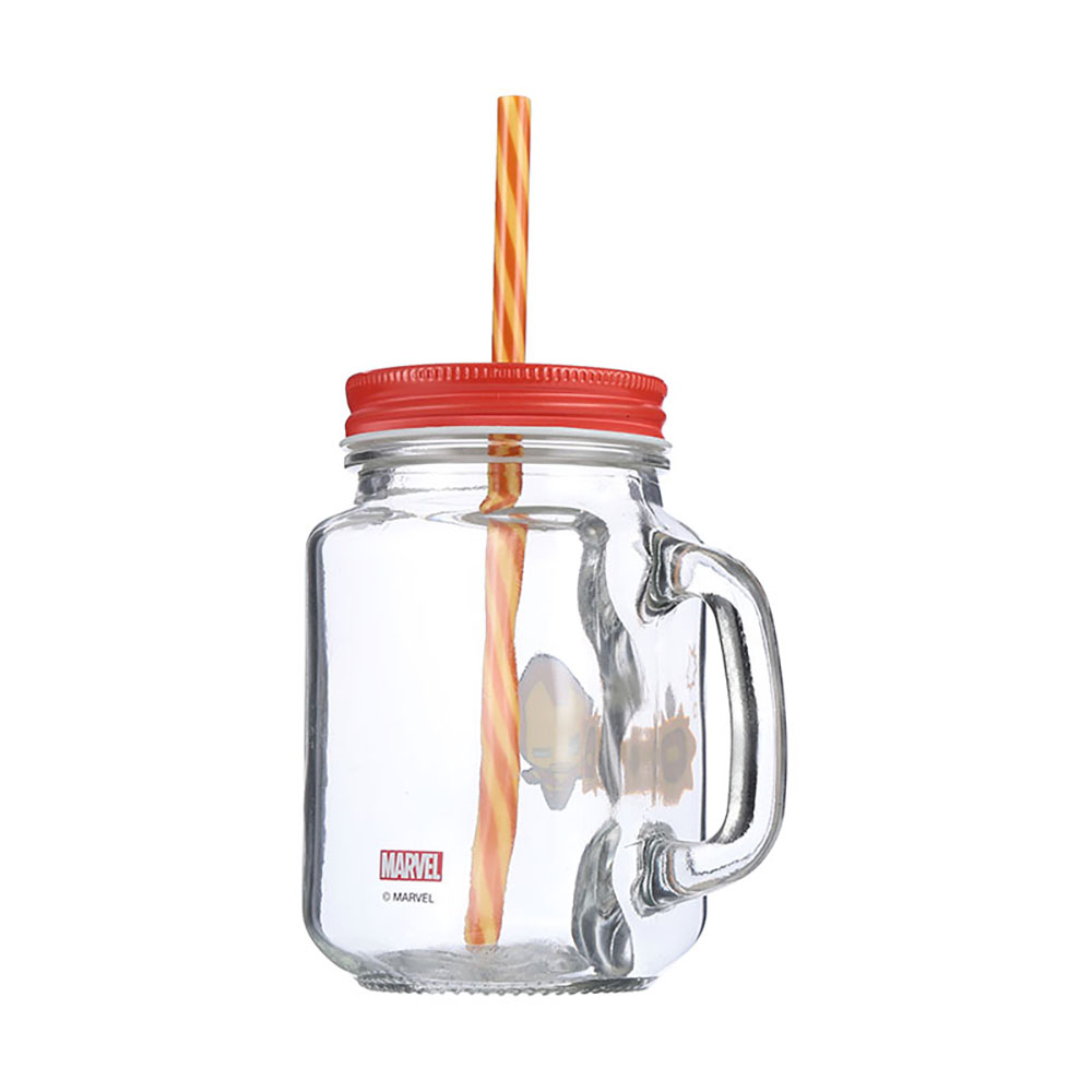 Cốc thuỷ tinh Miniso Jar Mug có nắp đậy kèm ống hút 470ml - Hàng chính hãng