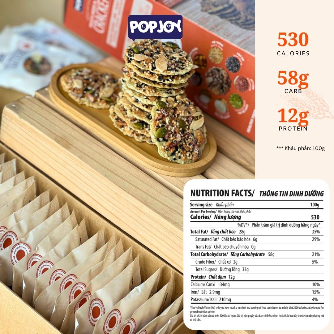 BÁNH HẠT VÀ NGŨ CỐC- Hạnh Nhân, Mè, Gạo Lứt- Vị Phô Mai Rong Biển 195g- Thuần Chay, Ăn Kiêng, Giảm Cân,Healthy,Eat Clean