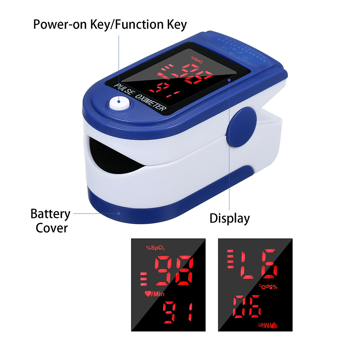 Máy đo nồng độ oxy, SpO2, nhịp tim, độ bão hòa bằng xung đầu ngón tay với màn hình LED Fingertip Clip Pulse Oximeter L-ED Display Mini SpO2 Monitor Oxygen