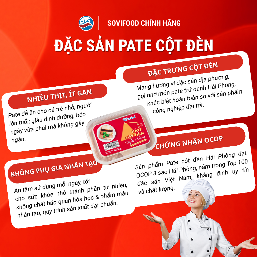 Pate Cột Đèn Hải Phòng Sovifood - Pate Tươi, Không Phụ Gia Nhân Tạo, Hộp Lớn Tiện Lợi Cho Gia Đình, Nhà Hàng - 1KG