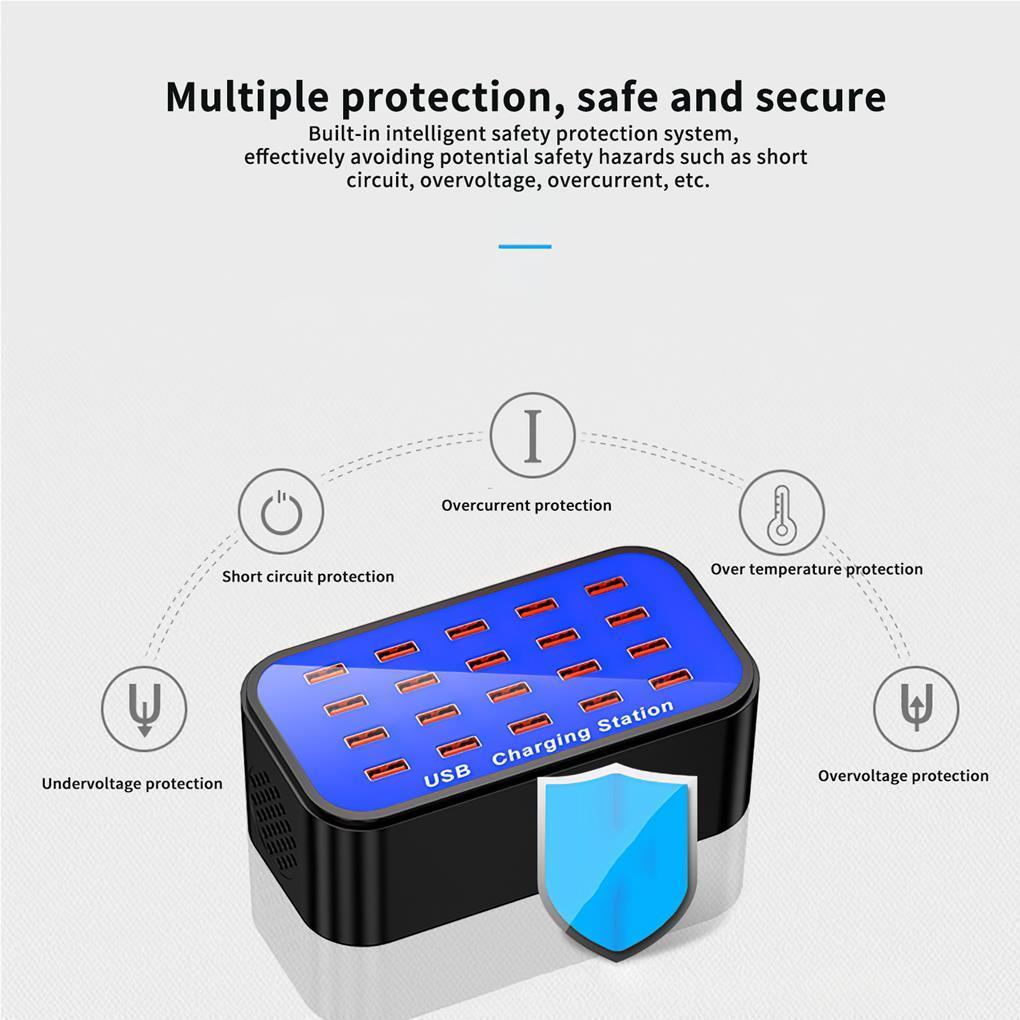 100W Universal 20 Ports Tablet Sạc điện thoại di động Trạm sạc thông minh tại nhà Phòng khách Phòng ngủ Bộ chuyển đổi USB