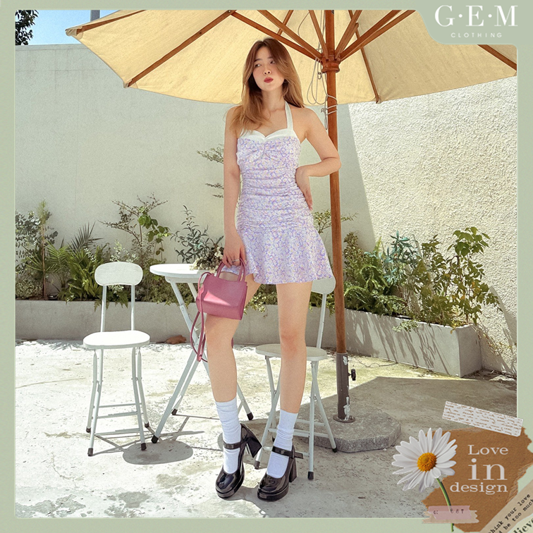 Đầm tím pastel hoạ tiết hoa Berry Dress Gem Clothing SP060728