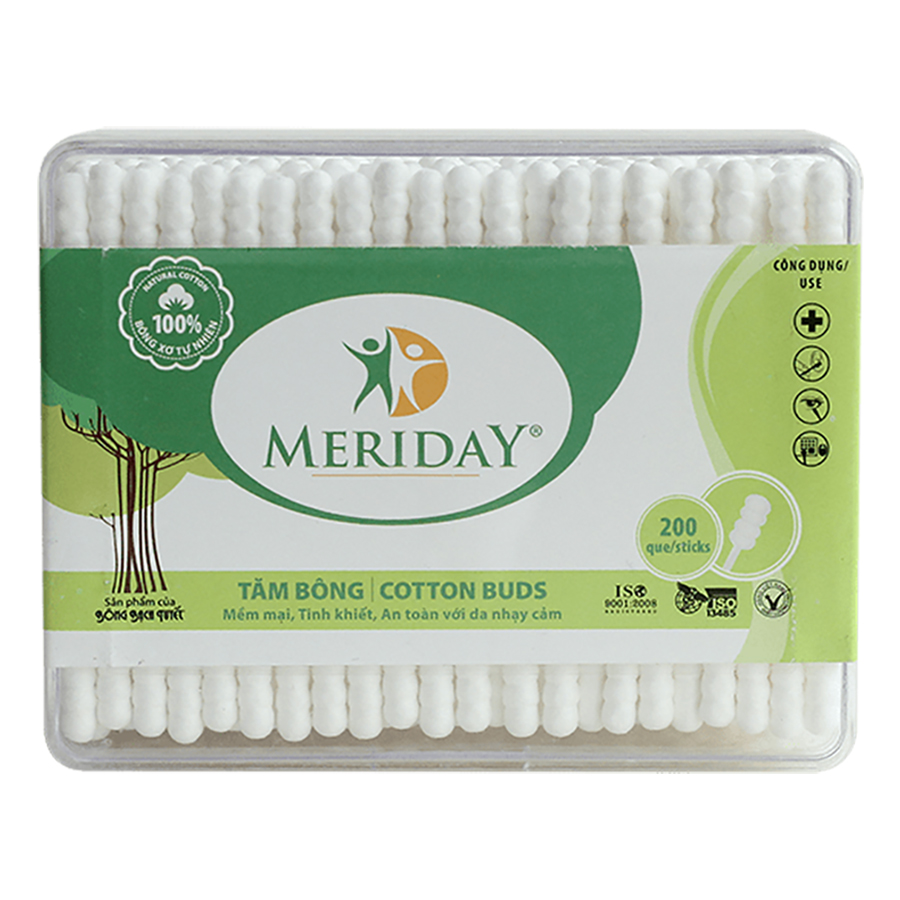 Tăm Bông Meriday Bông Bạch Tuyết TP158 (200 Que)