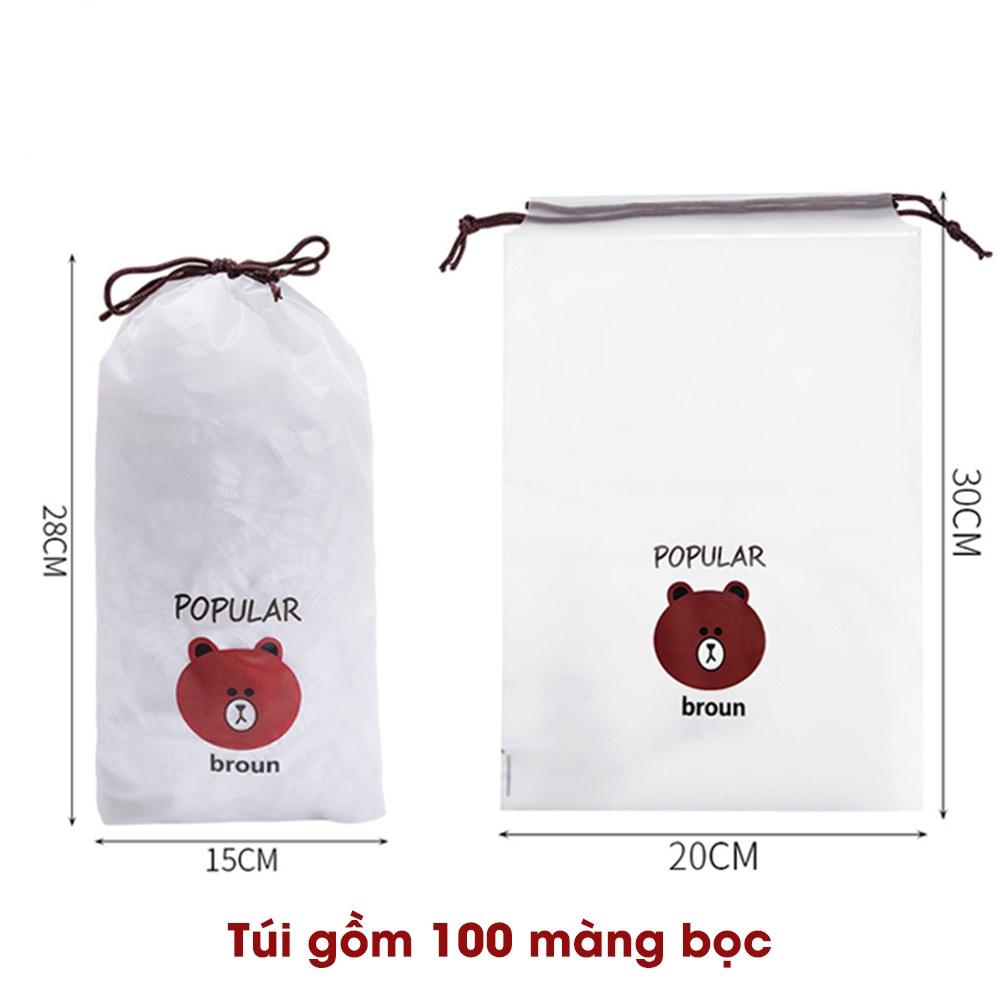 Túi 100 màng bọc thực phẩm đa năng có chun có dãn họa tiết gấu