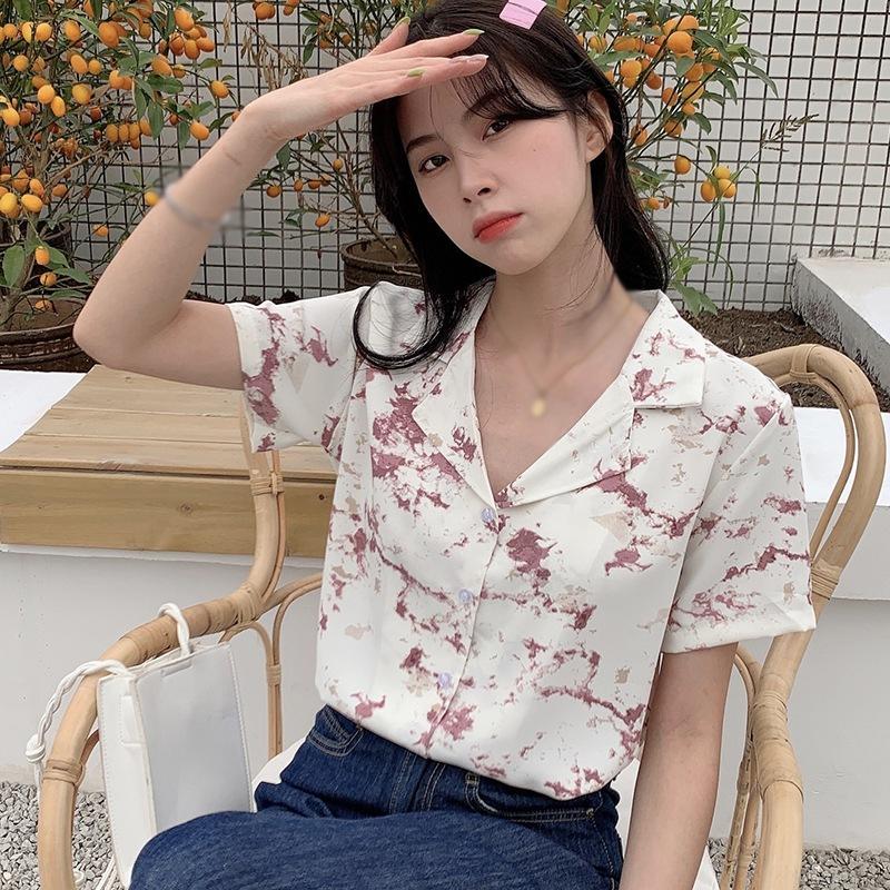 Áo Chiffon Tay Ngắn Dáng Rộng Họa Tiết In Thời Trang Cho Nữ