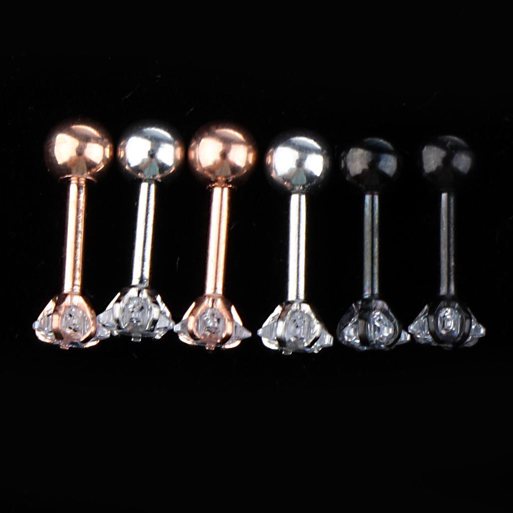 2-7pack 3 Pairs Stainless Steel Zircon Piercing Stud Earrings Pentagram White
