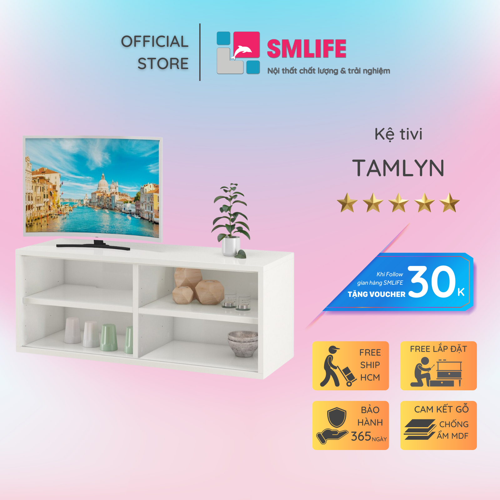 Kệ Tivi gỗ hiện đại SMLIFE Tamlyn | Gỗ MDF dày 17mm chống ẩm | D120xR40xC40cm