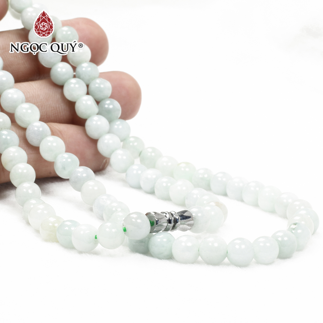 Chuỗi cổ tràng hạt cẩm thạch phỉ thúy 97 hạt 6mm mệnh hỏa, mộc - Ngọc Quý Gemstones