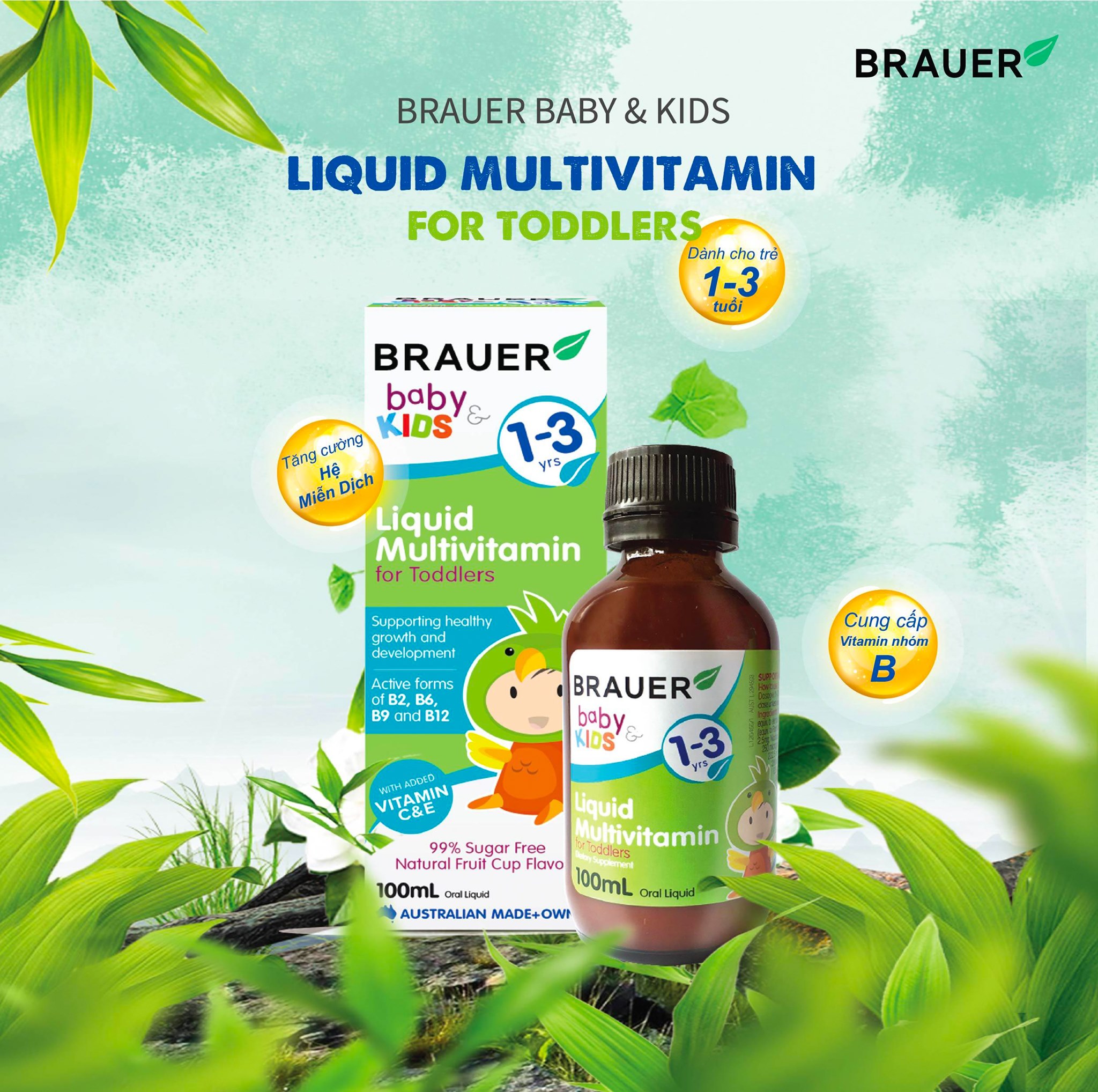 Vitamin Tổng Hợp Brauer Baby & Kids Liquid Multivitamin for Toddlers Dạng Nước 100ml Của Úc Cho Trẻ Từ 1-3 Tuổi, Tăng Sức Đề Kháng, Cải Thiện Tình Trạng Biếng Ăn, Hỗ Trợ Tăng Chiều Cao