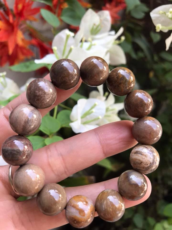 Vòng Gỗ Hóa Thạch Màu Vân Tự Nhiên Bóng Đẹp  Nam Đeo 14mm Màu Nâu Sáng Bóng Vàng Nhẹ  Nam đeo vào tay đẹp sang tốt rẻ nữa ạ