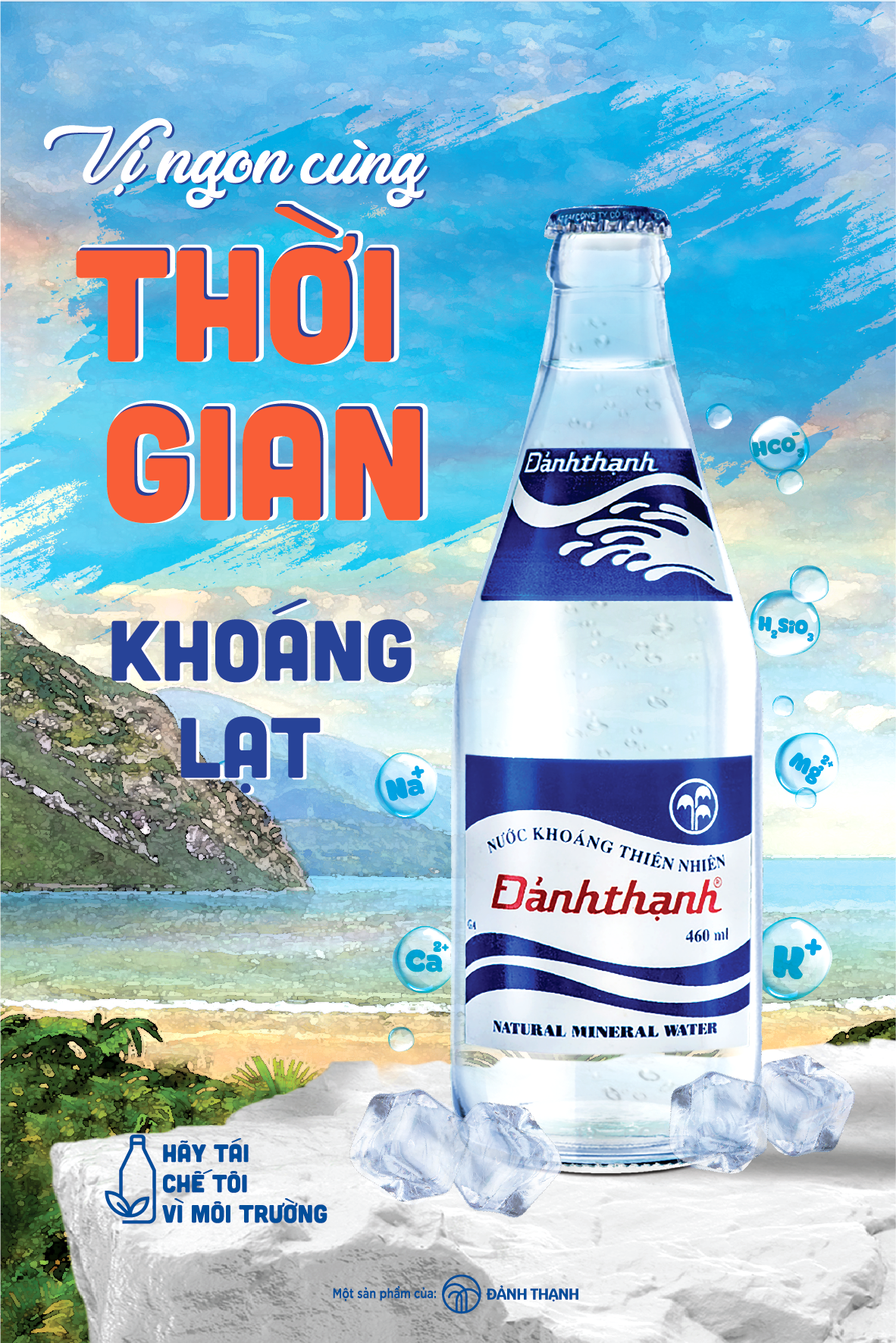 Thùng 12 chai Nước Khoáng Thiên Nhiên Có Ga Đảnh Thạnh chai thủy tinh 460ml