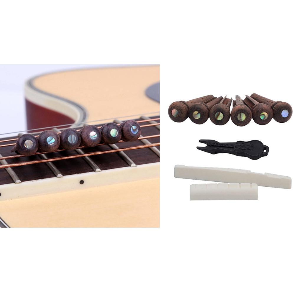 Acoustic Guitar Bone Bridge Saddle and Nut ,Rosewood Bridge Pins Dot