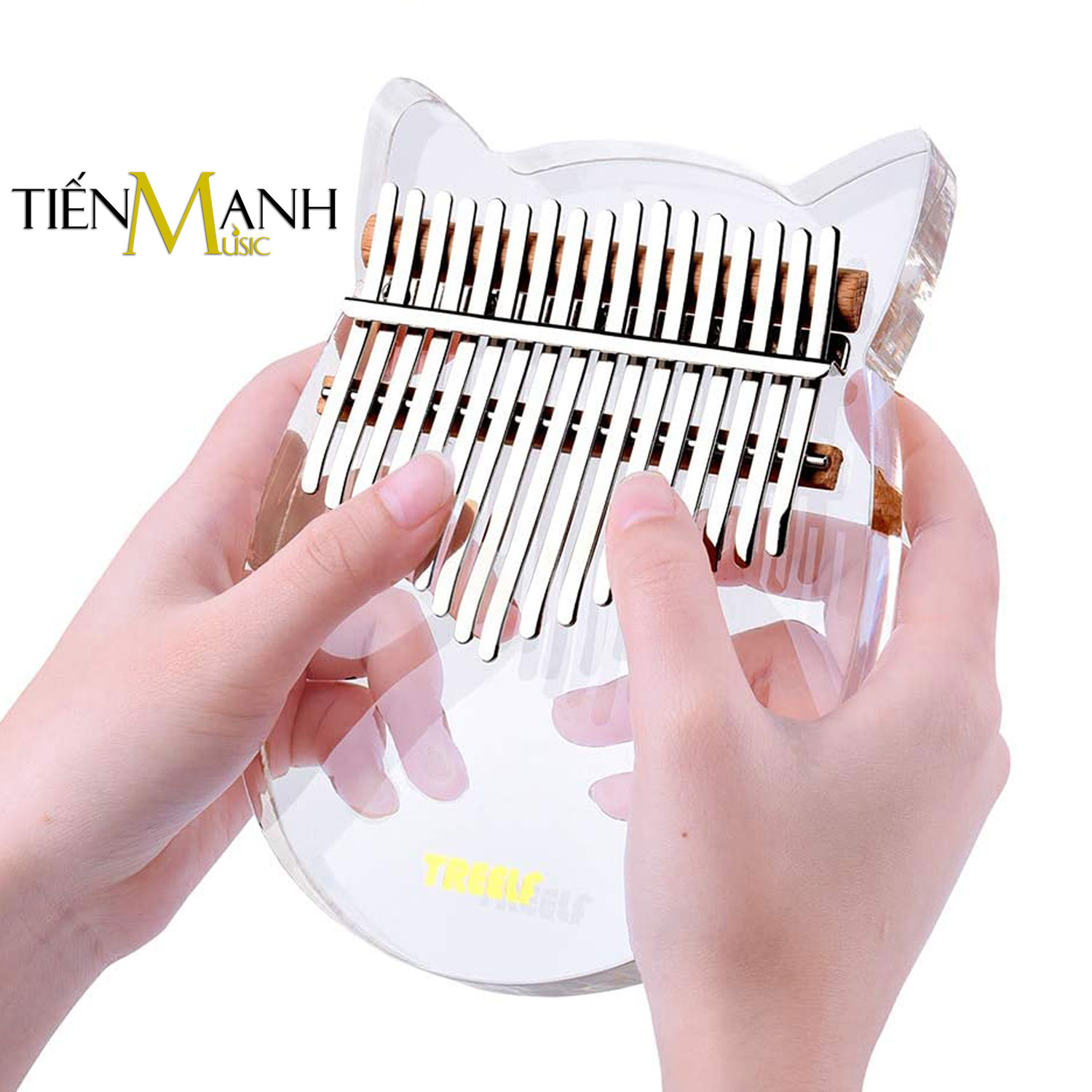 Đàn Kalimba Trong Suốt Treelf TF-17C Hình Mèo - 17 Phím Acrylic TF17C (Hộp cứng chống sốc, Búa chỉnh âm, Sticker dán note, Khăn lau, Sách học) - Kèm Móng Gẩy DreamMaker