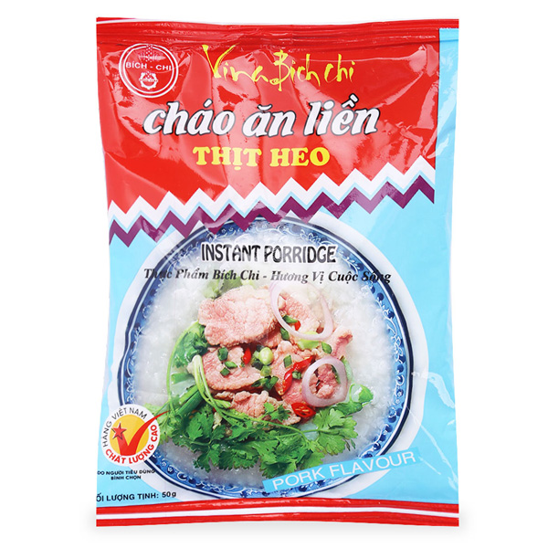 Thùng 50 Gói Cháo Thịt Heo Ăn Liền Bích Chi (50g/Gói)