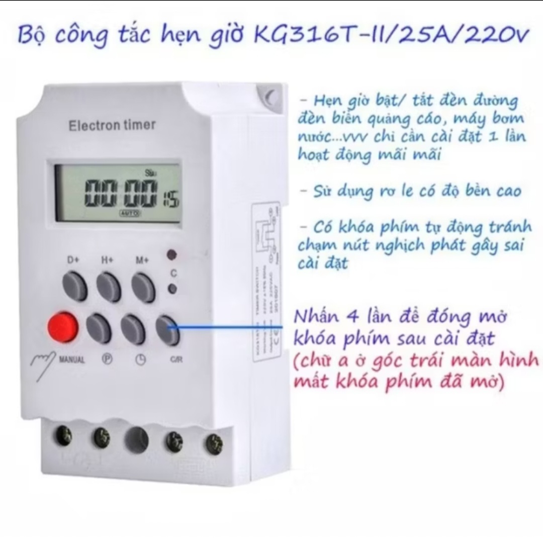 BỘ HẸN GIỜ TỰ ĐỘNG BẬT TẮT CÁC THIẾT BỊ ĐIỆN NHƯ MÁY BƠM NƯỚC BÓNG ĐÈN THÔNG MINH