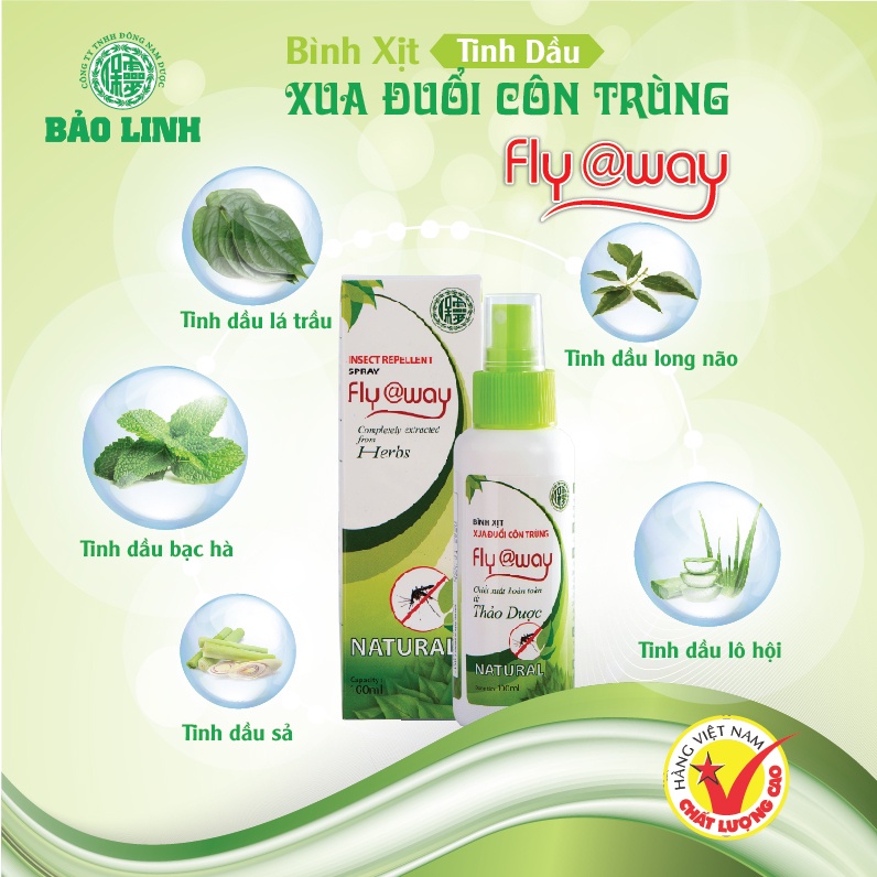 [Combo 3 Chai 60ml] Xịt Xua Đuổi Muỗi Và Côn Trùng Fly@Way Bảo Linh, 100% Thảo Dược Từ Thiên Nhiên, An Toàn Cho Bé và Cả Gia Đình