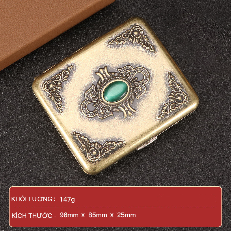 Hộp Đựng Thuốc 20Đ Lớn Ngắn Đính Ngọc Lục Thạch Cổ Điển