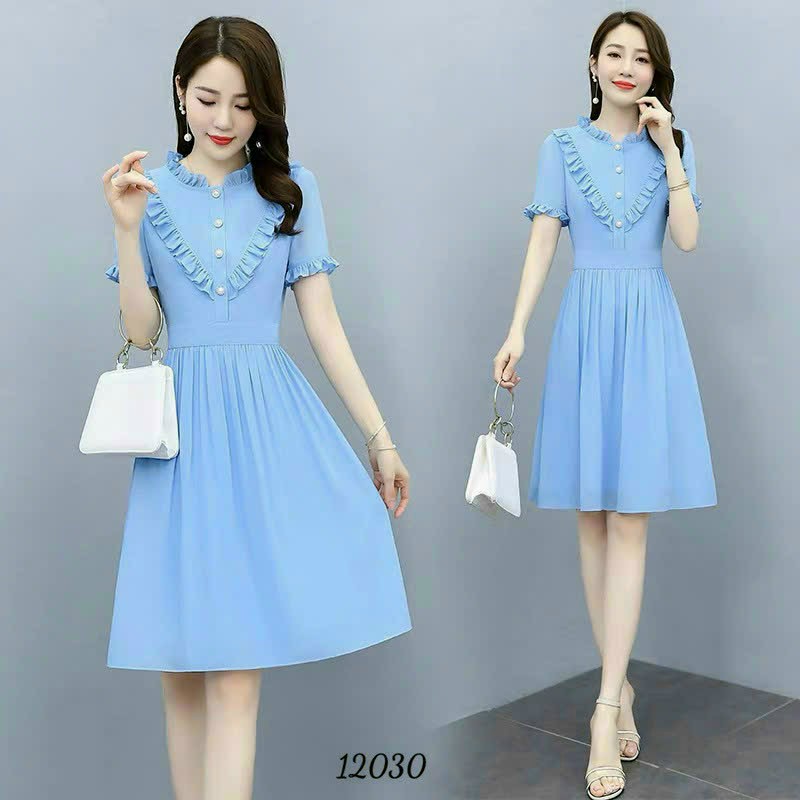 Đầm váy nữ trung niên voan ép đá dự tiệc dạo phố đỏ hồng cao cấp