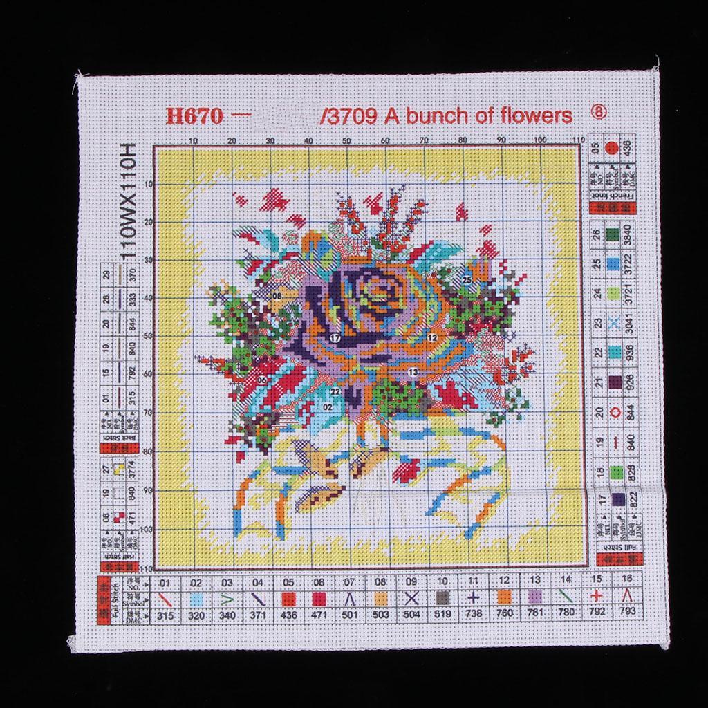 DIY Stamped Cross Stitch Kit Pre-Printed Pattern - Flower 14 Count 28×42 cm