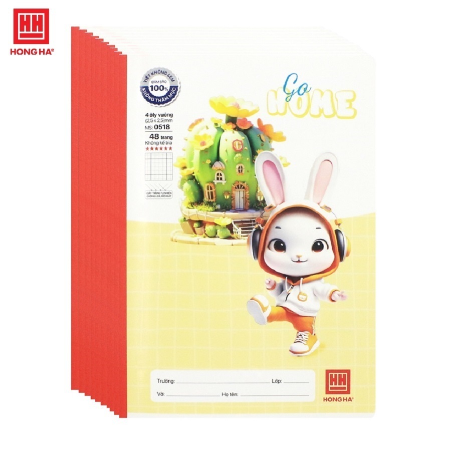 Lốc 10 quển vở 4 ô ly chống lóa 48 trang B5 Baby Hồng Hà 0518