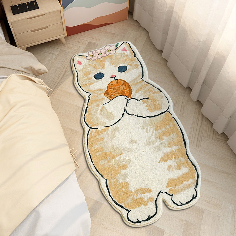 Thảm trải sàn giả Cashmere hình mèo dễ thương - Thảm lót cạnh giường phòng ngủ 120x50 cm