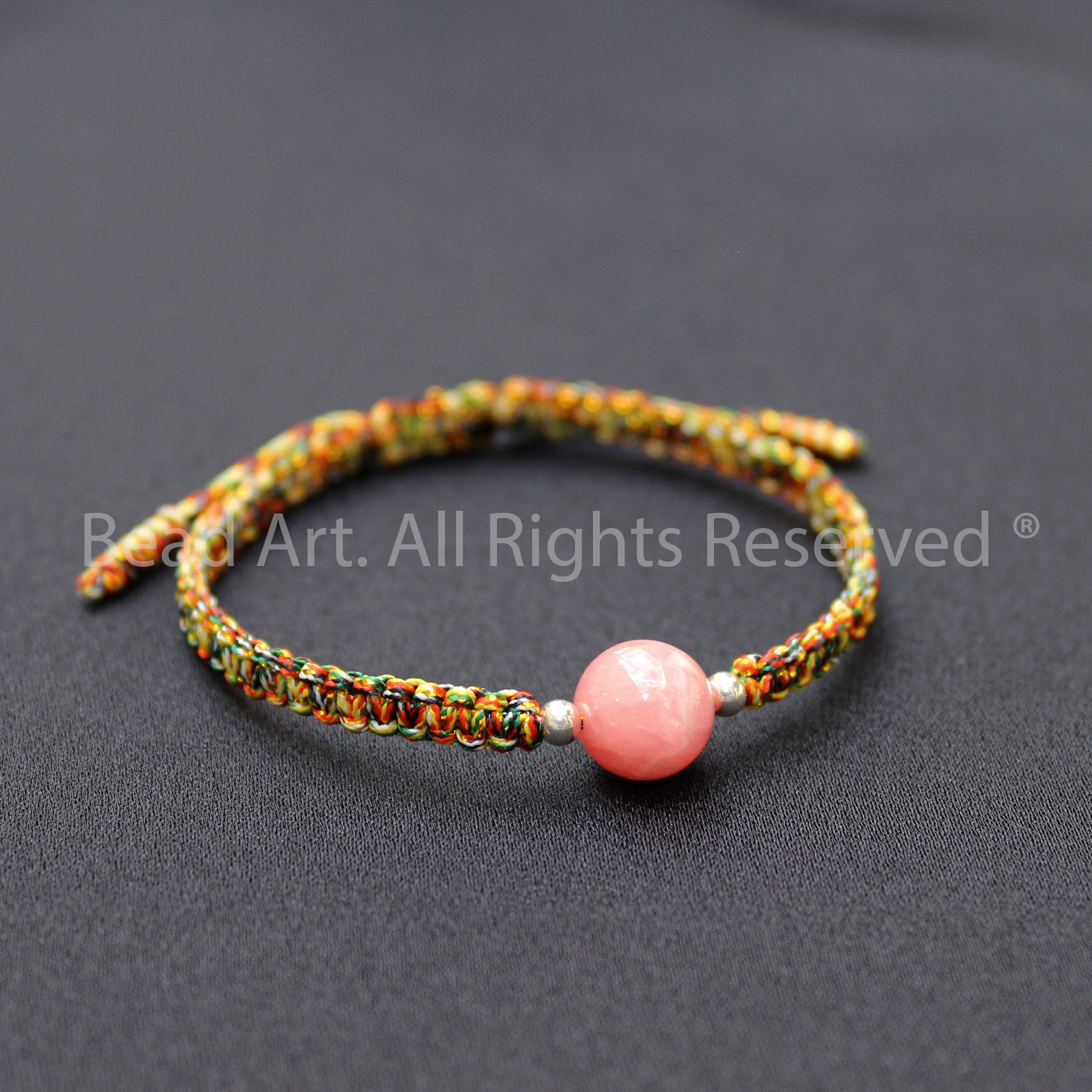 Vòng Tay Thắt Dây Ngũ Sắc Đá Đào Hoa Màu Hồng 9MM, Rhodochrosite Tự Nhiên Loại AA, Mệnh Hoả, Thổ, Vòng Tay Phong Thuỷ, Chuỗi Hạt - Bead Art