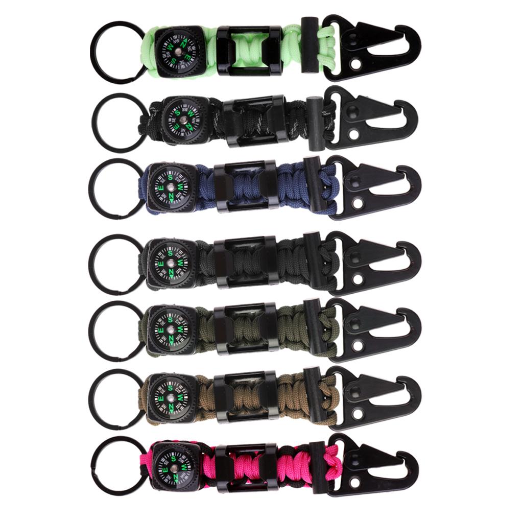 Outdoor Parachute Cord Lanyard W/ Compass Keychain Bottle Opener Flint Fire Starter