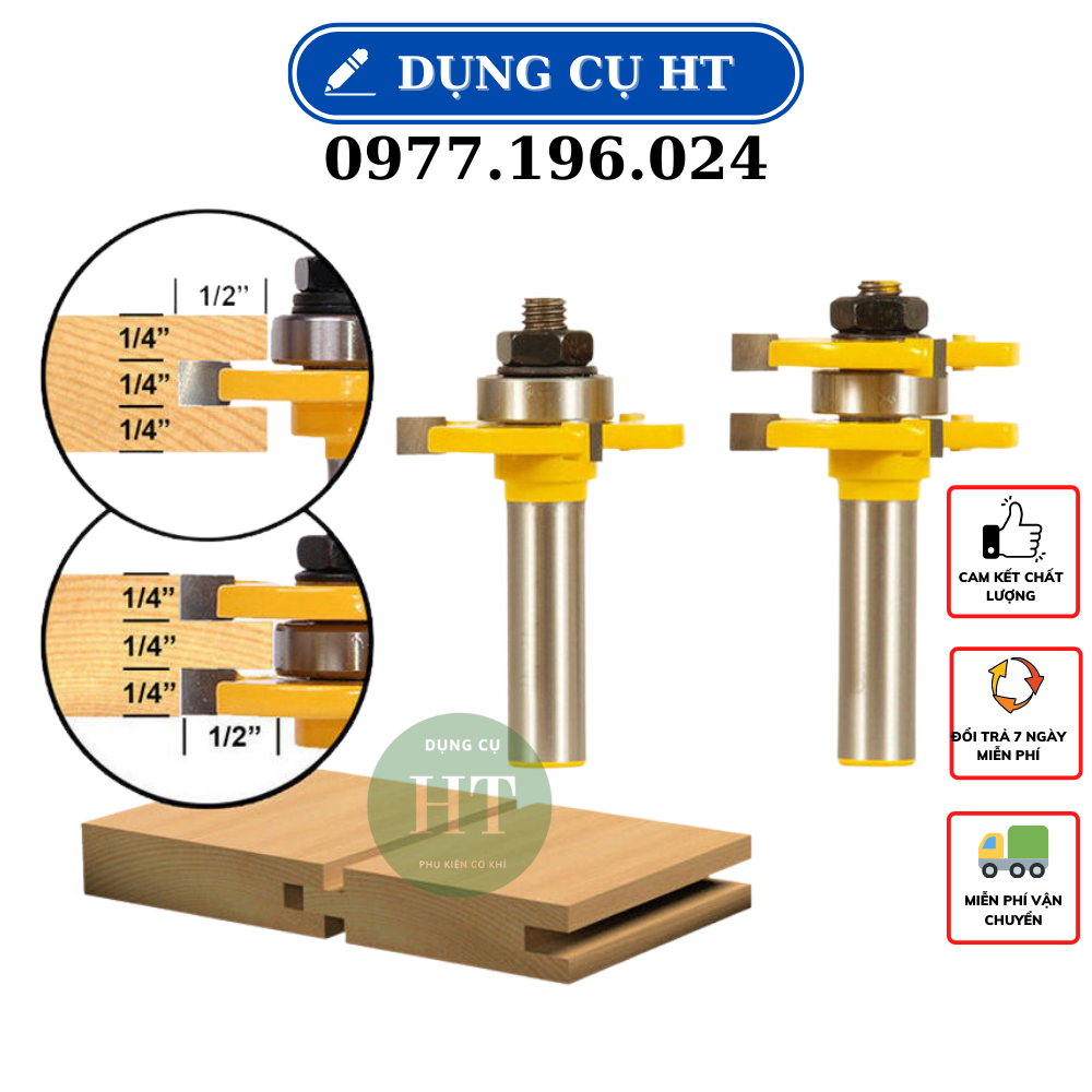 Bộ mũi dao phay gỗ ghép mộng ván âm dương cốt 12ly7