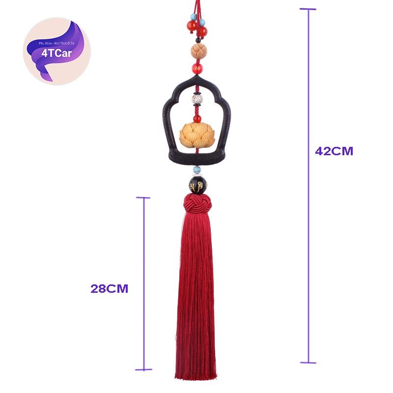 Khánh treo gương trang trí ô tô hoa sen chuông gỗ mun