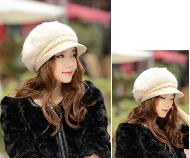 Mũ nồi lưỡi trai len lông thỏ cao cấp mới, nón len nữ phong cách Hàn