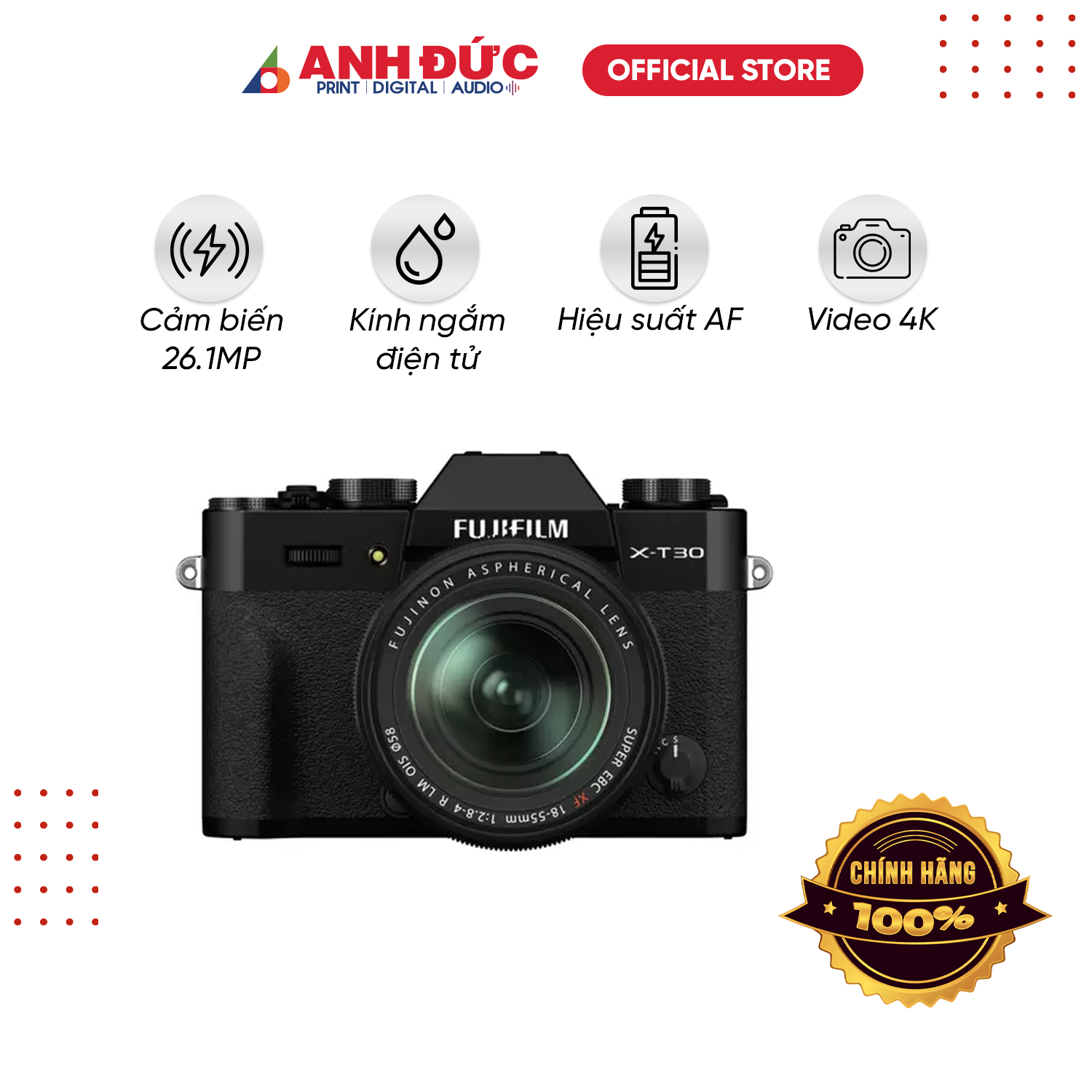 Máy ảnh Fujifilm X-T30 Mark II + Ống kính18-55mm Bạc - Hàng chính hãng