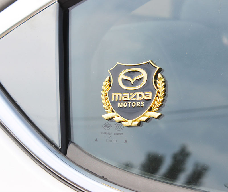 Bộ 2 miếng dán logo kim loại chữ MAZDA bông lúa