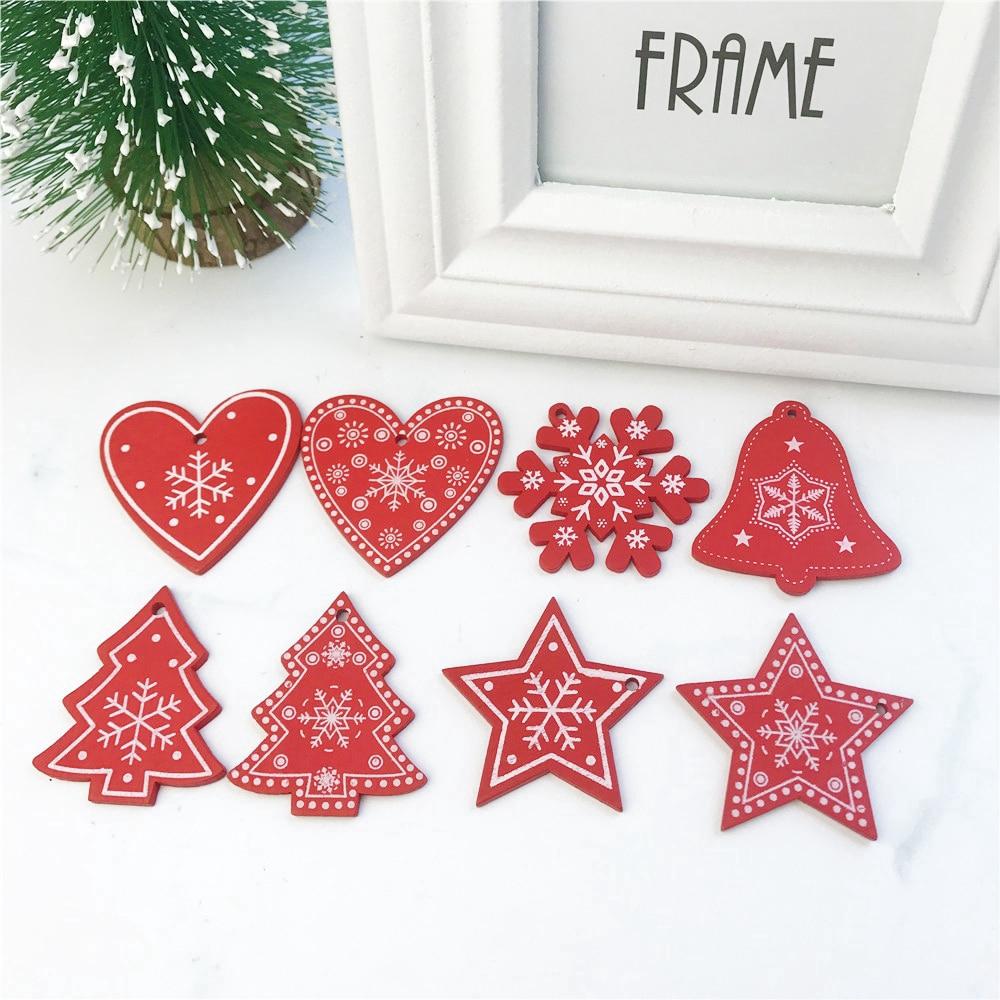 Bộ 12 mặt dây gỗ tự nhiên trang trí cây thông Noel hình bông tuyết/yêu tinh cho Giáng Sinh