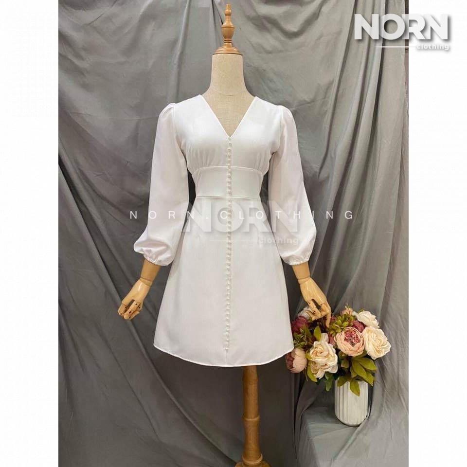 Đầm trắng tay phồng dạo phố xinh xắn - NORN Clothing