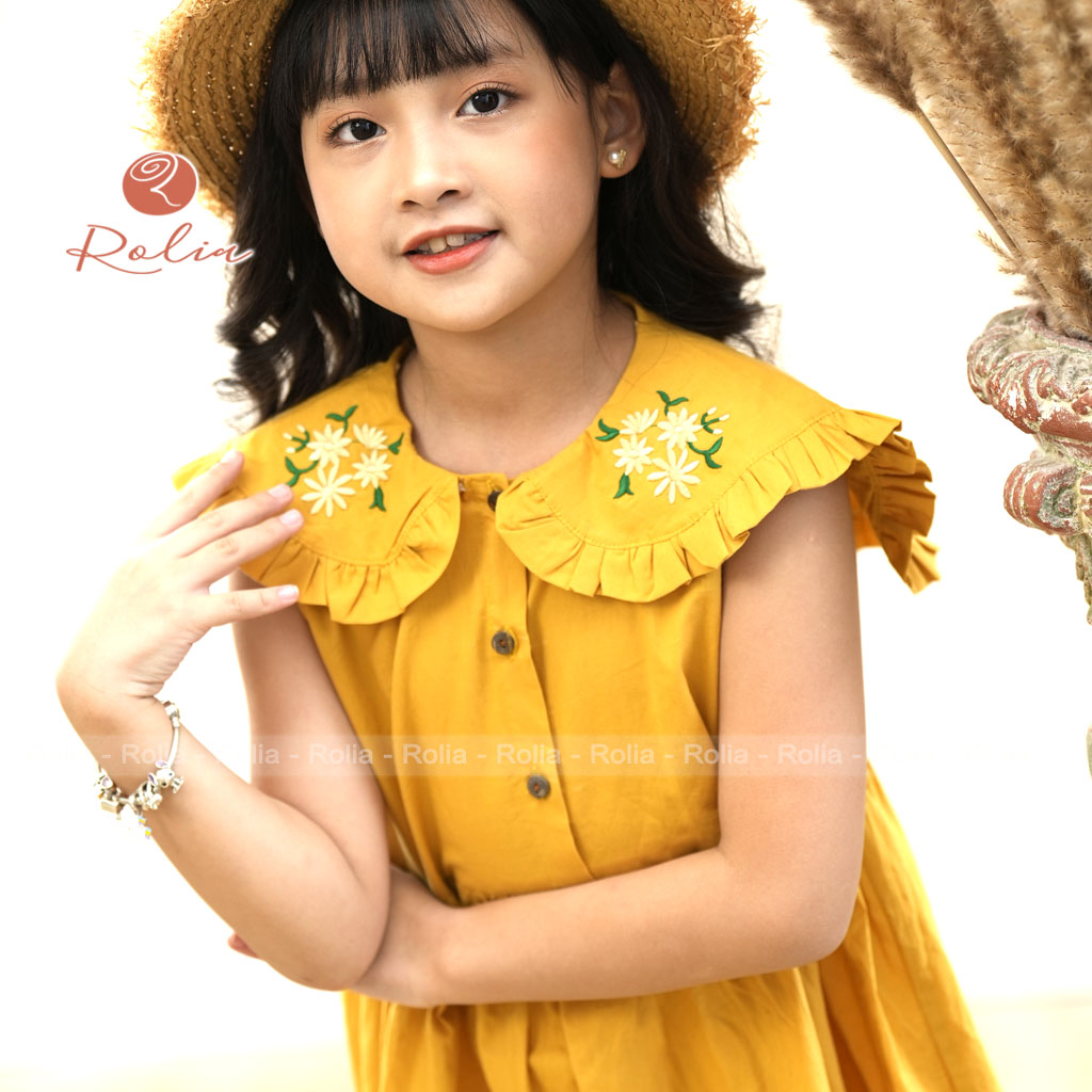 Váy bé gái thêu hoa ROLIA chất thô Hàn sát nách mặc xinh và mát cho ngày hè V134