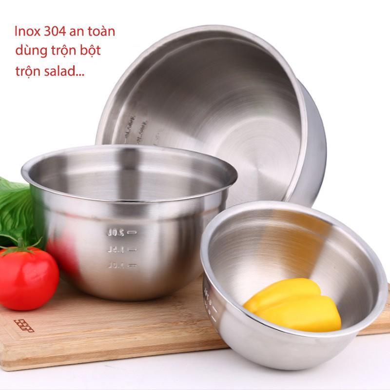 TÔ (BÁT) BẰNG INOX 304 D20CM . D18CM .DÙNG TRỘN BỘT LÀM BÁNH, TRỘN SALAD, ĐỂ CỦ QUẢ ĐA NĂNG