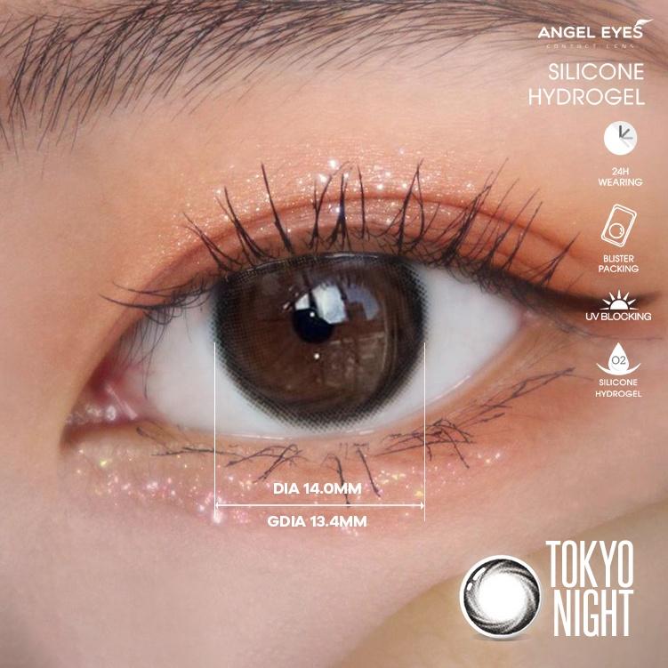 Lens đen giãn tròng Tokyo Night nhãn hiệu Angel Eyes ( Độ cận 0-8 độ )