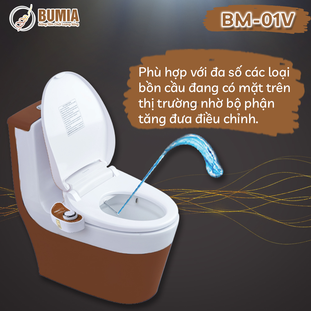 Nắp bồn cầu thông minh dùng cơ, tự rửa vệ sinh hậu môn và vệ sinh cho phụ nữ Bumia bidet, vòi xịt vệ sinh thông minh, mã sản phẩm BM-01V