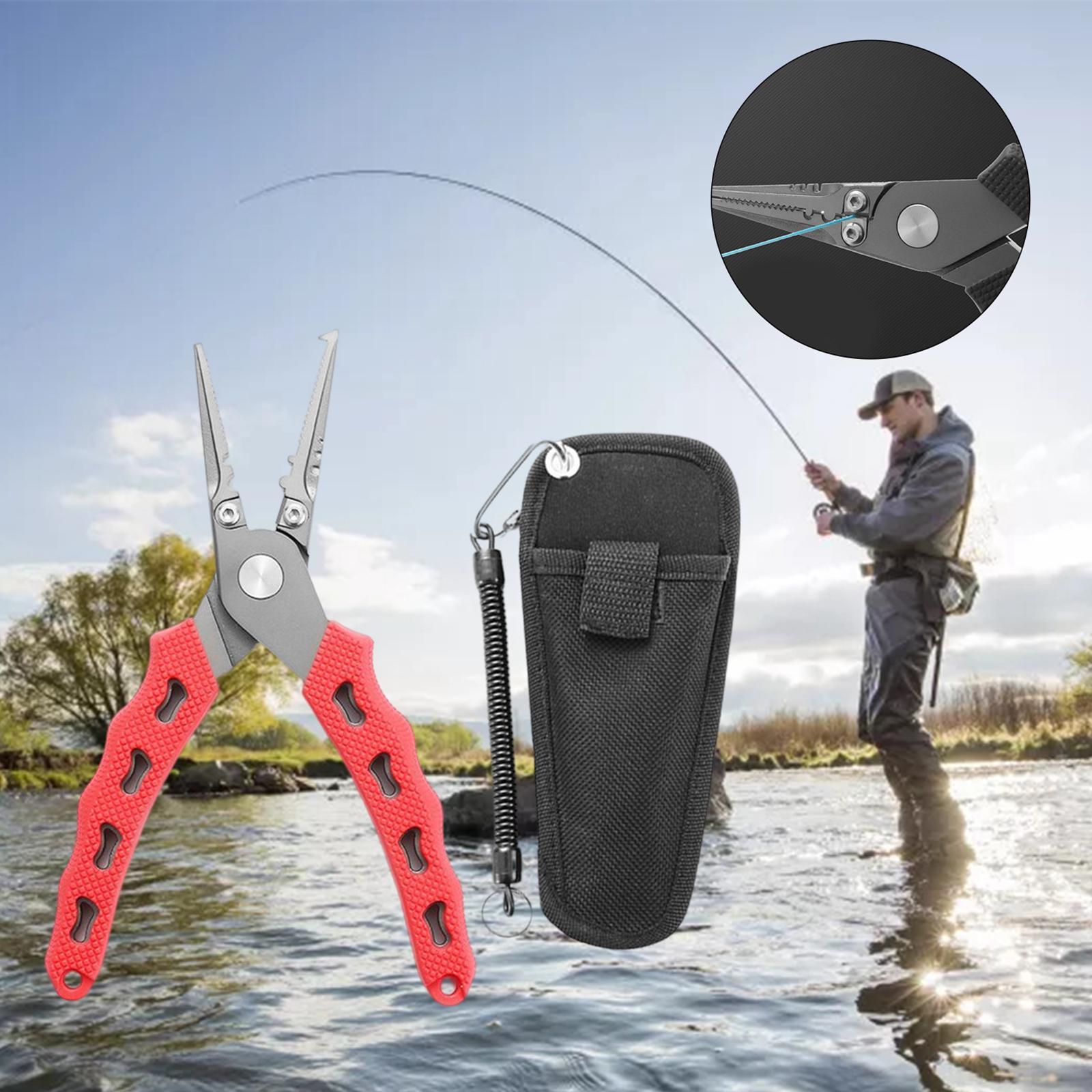 Fishing Pliers Saltwater with Sheath and Lanyard, Braid Cutters Split Ring Pliers Hook Remover Line Cutting Stainless Steel, Durable and Lightweight